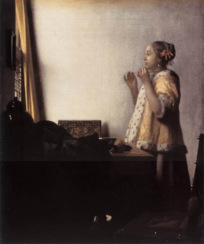 Jan Vermeer Woman with a Pearl Necklace Sweden oil painting art